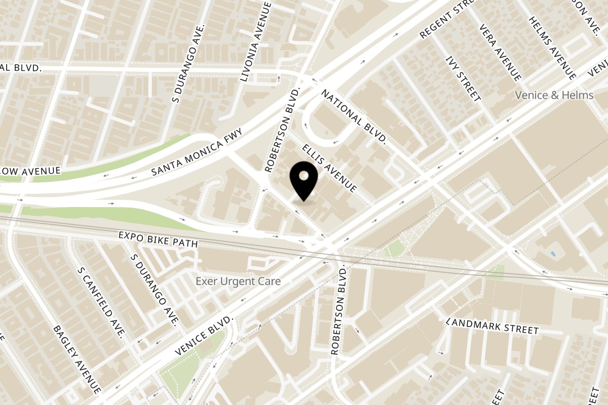 Map showing the location of Rubio's Cafe on 3380 S Robertson Blvd in Los Angeles